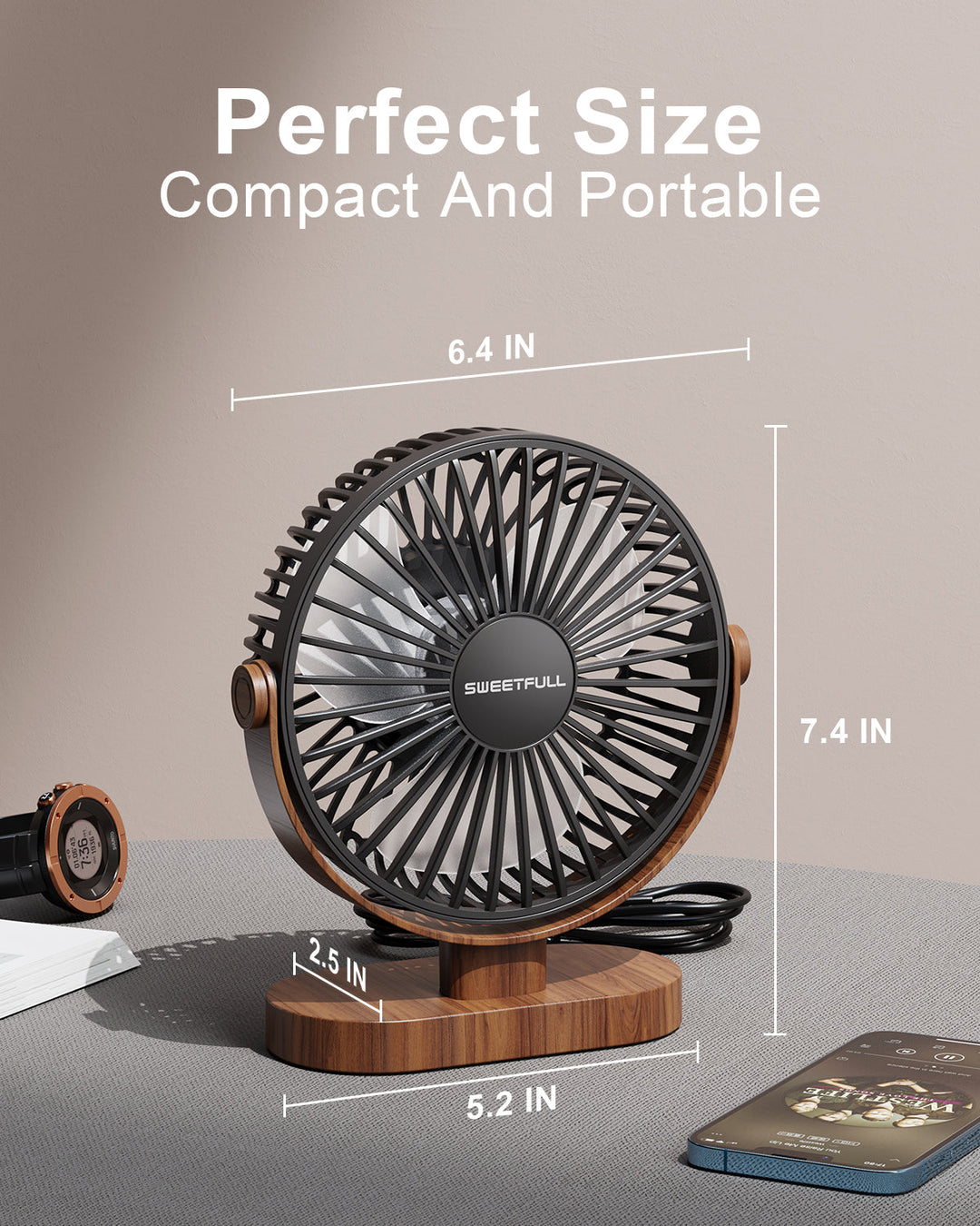 6.5 Inch USB Small Desk Fan for Home Office Car Outdoor Travel | Bowlift