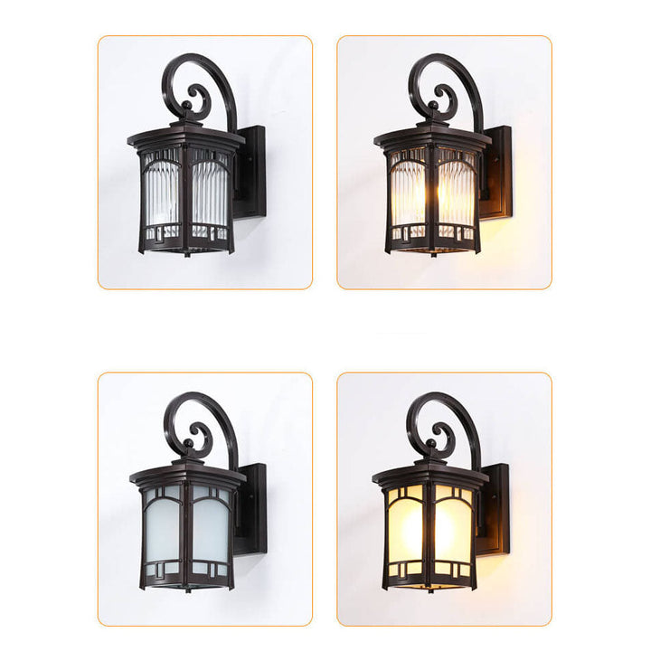 Modern Square Aluminum Glass Carved 1-Light Outdoor Waterproof Wall Sconce Lamp | Bowlift