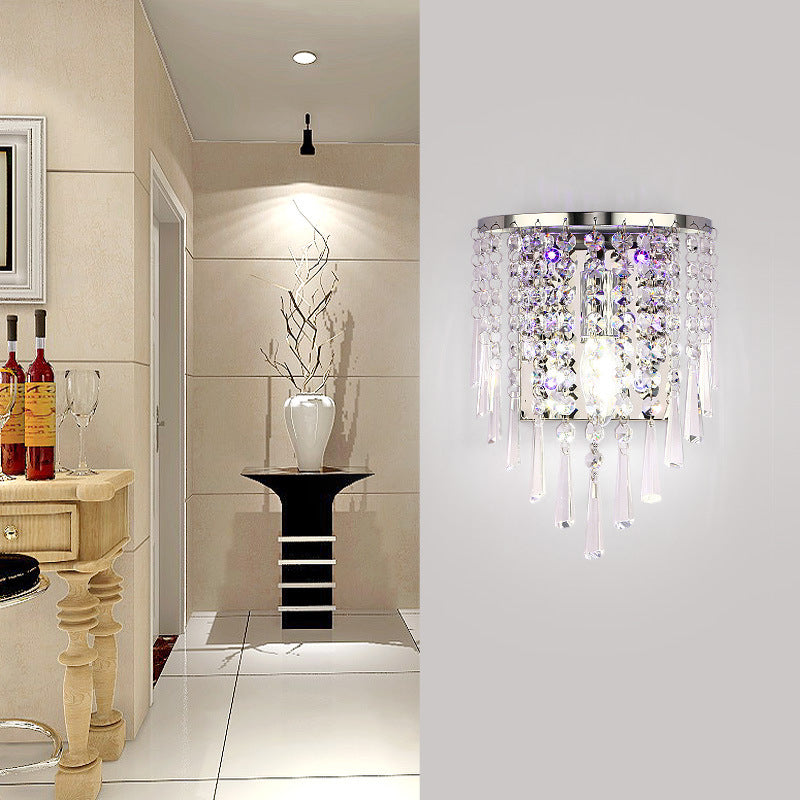 BowLift | Modern Luxury Semi-Round Octagonal Pearl Stainless Steel Crystal 1-Light Wall Sconce Lamp for Living Room