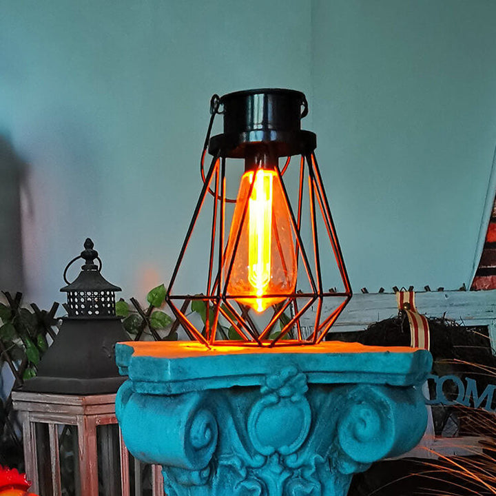 Solar Retro Iron Lantern Geometry LED Decorative Outdoor Landscape Light | Bowlift