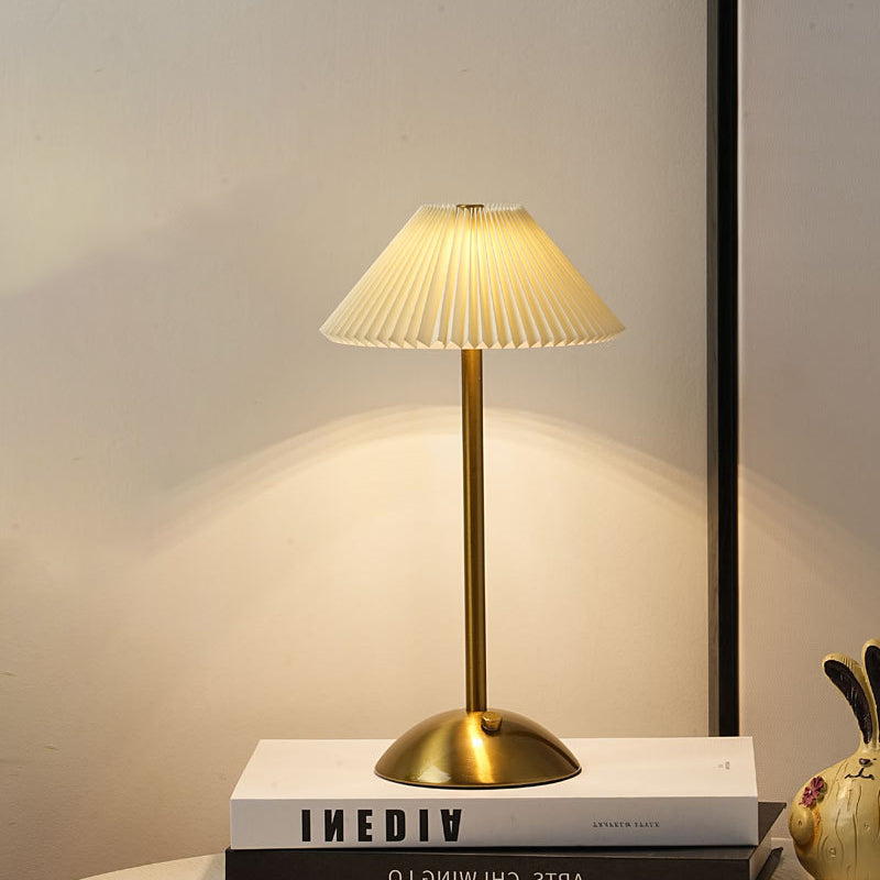 BowLift | Contemporary Scandinavian rechargeable iron fabric cone pleated LED table lamp for bedside