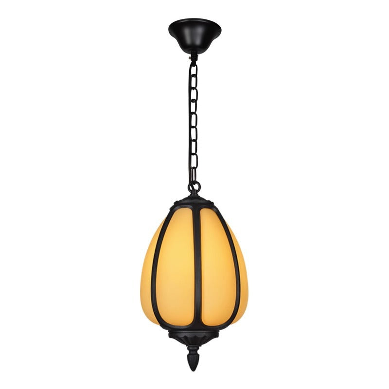 Traditional Chinese Waterproof Aluminum PC Dolomite Elliptical Pumpkin 1-Light Pendant Light For Ourdoor Patio | Bowlift