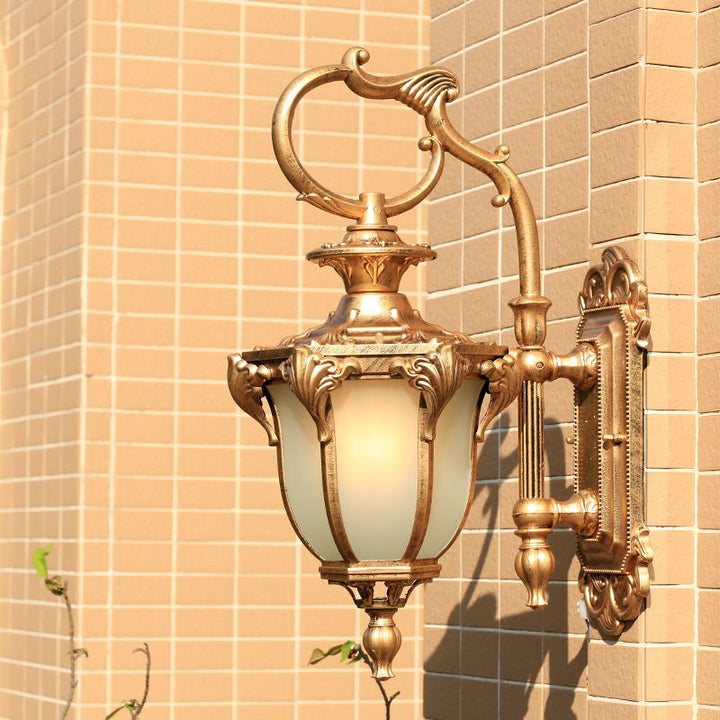 European Retro Aluminum Glass Carved Lantern 1-Light Outdoor Waterproof Wall Sconce Lamp | Bowlift