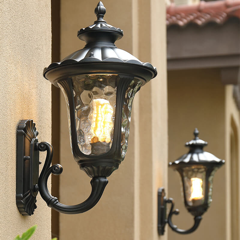 European Retro Waterproof Stone Pattern Glass Lampshade 1-Light Outdoor Wall Sconce Lamp | Bowlift