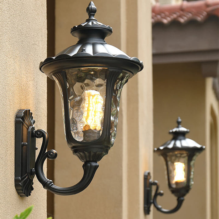 European Retro Waterproof Stone Pattern Glass Lampshade 1-Light Outdoor Wall Sconce Lamp | Bowlift