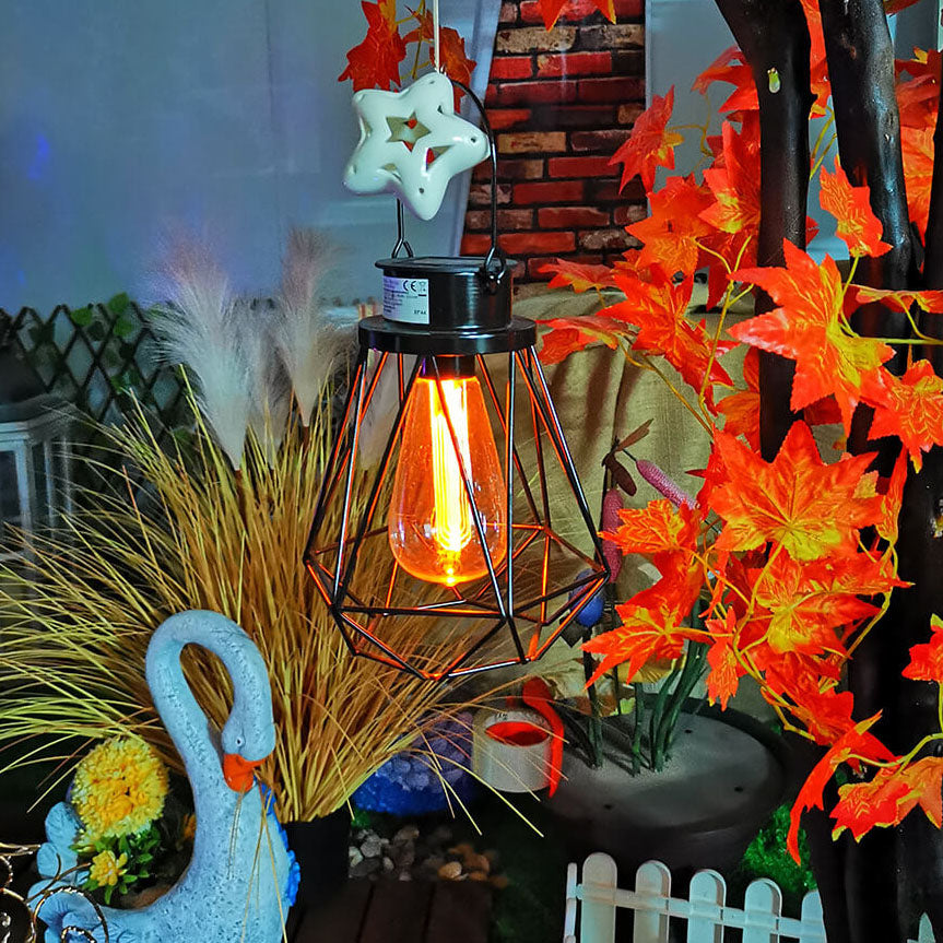 Solar Retro Iron Lantern Geometry LED Decorative Outdoor Landscape Light | Bowlift