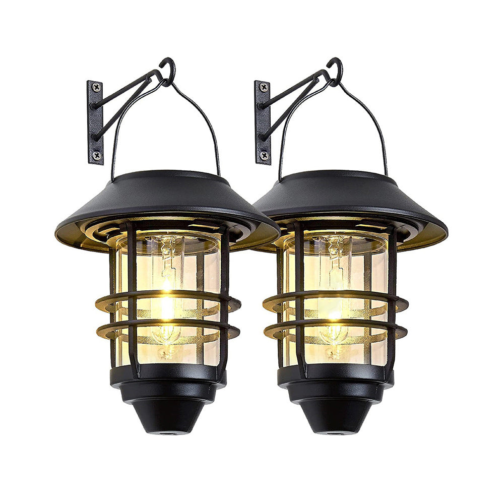 Contemporary Retro Solar Waterproof Aluminum Glass Lantern Cylinder 1-Light Hanging Wall Sconce Lamp For Outdoor Patio | Bowlift