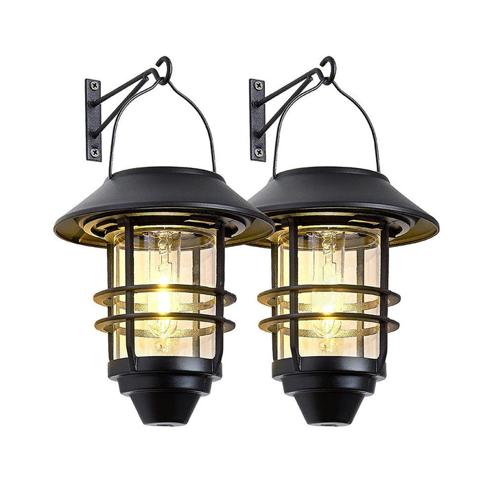 Contemporary Retro Solar Waterproof Aluminum Glass Lantern Cylinder 1-Light Hanging Wall Sconce Lamp For Outdoor Patio | Bowlift