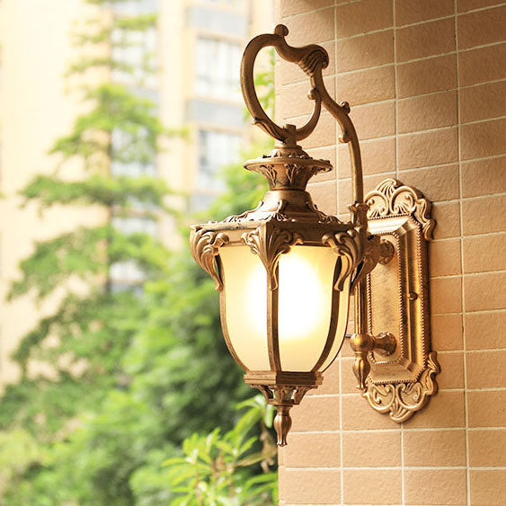 European Retro Aluminum Glass Carved Lantern 1-Light Outdoor Waterproof Wall Sconce Lamp | Bowlift