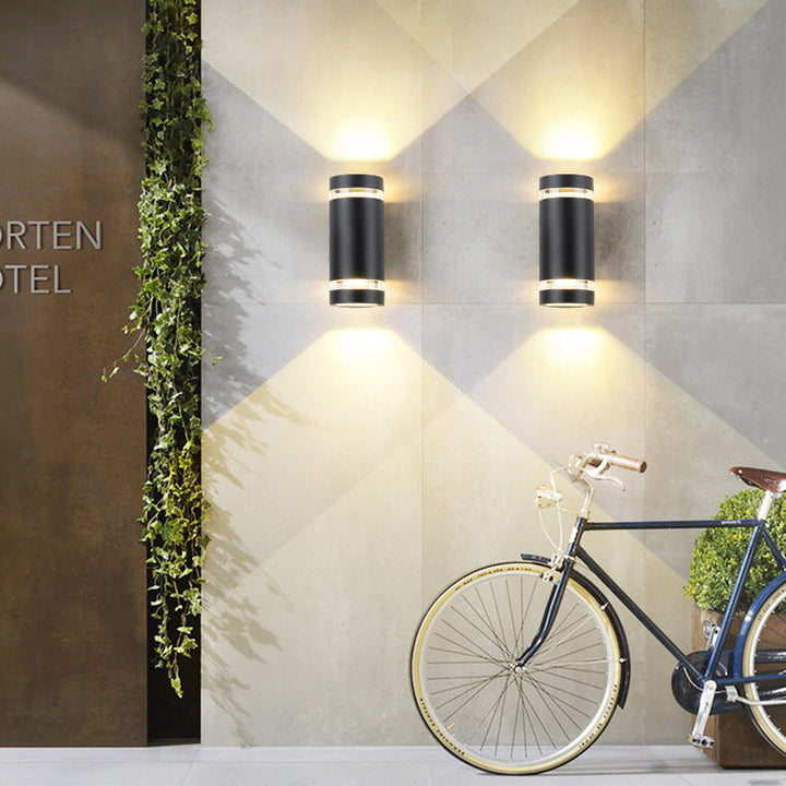 Contemporary Industrial Waterproof Aluminum Cylinder LED Up And Down Luminous Spotlight Wall Sconce Lamp For Outdoor Patio | Bowlift