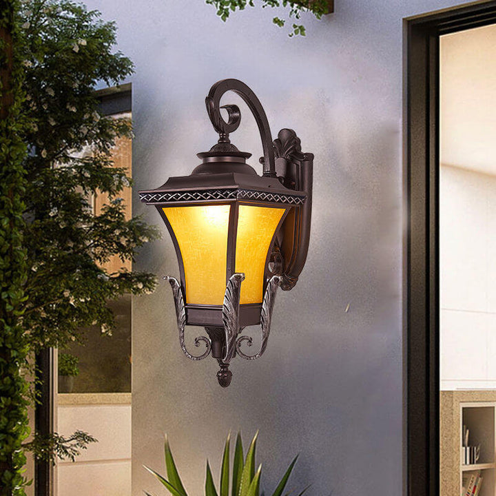European Vintage Outdoor Square Cage Aluminum Glass 1-Light Wall Sconce Lamp | Bowlift
