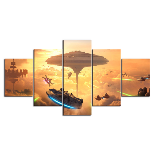 5 Piece Epic Battle In The Clouds - Canvas Wall Art Painting | Bowlift