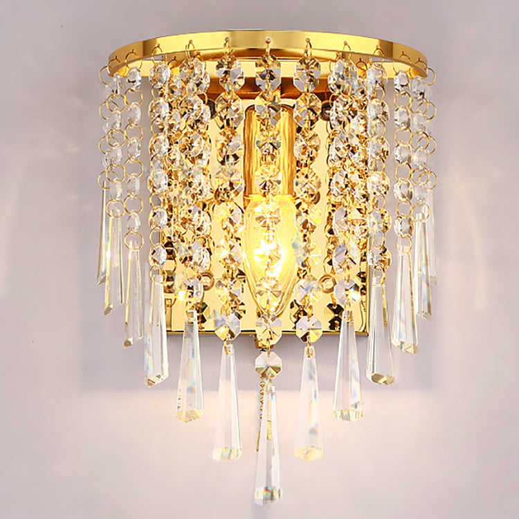 BowLift | Modern Luxury Semi-Round Octagonal Pearl Stainless Steel Crystal 1-Light Wall Sconce Lamp for Living Room
