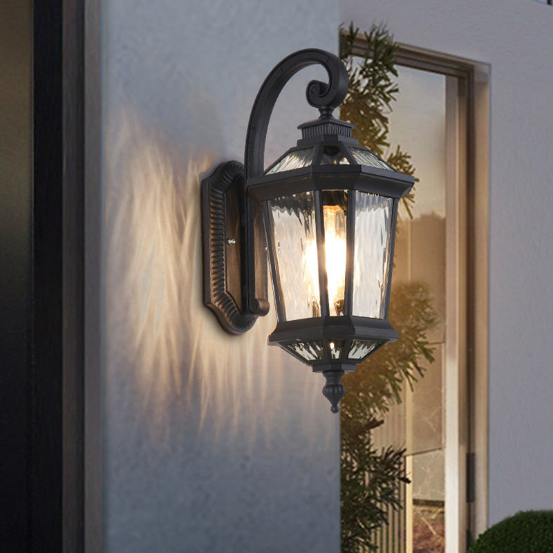 Traditional European Waterproof Aluminum Glass Octagon Cylinder 1-Light Wall Sconce Lamp For Garden | Bowlift