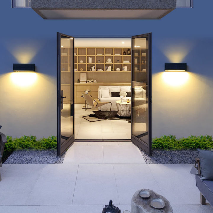Outdoor Solar Waterproof Rectangular Slant LED Patio Wall Sconce Lamp | Bowlift