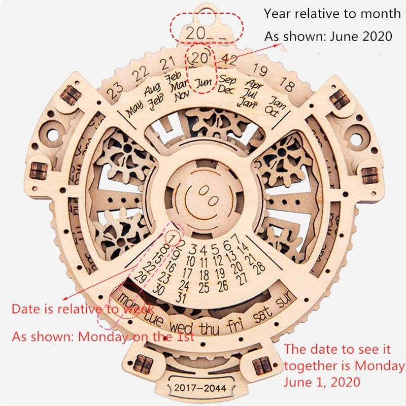 Wooden Gechanical Gear Perpetual Calendar Model Kits | Bowlift