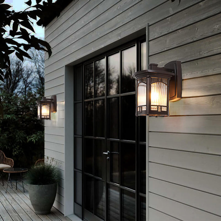 Modern Square Aluminum Glass Carved 1-Light Outdoor Waterproof Wall Sconce Lamp | Bowlift