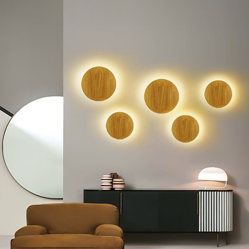 BowLift | Modern Minimalist Round Irregular Oval Wood LED Wall Light Lamp for Living Room