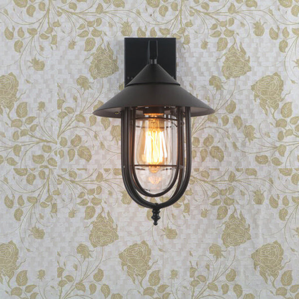 Vintage Industrial Iron Lantern Indoor Outdoor 1-Light Wall Sconce Lamp | Bowlift