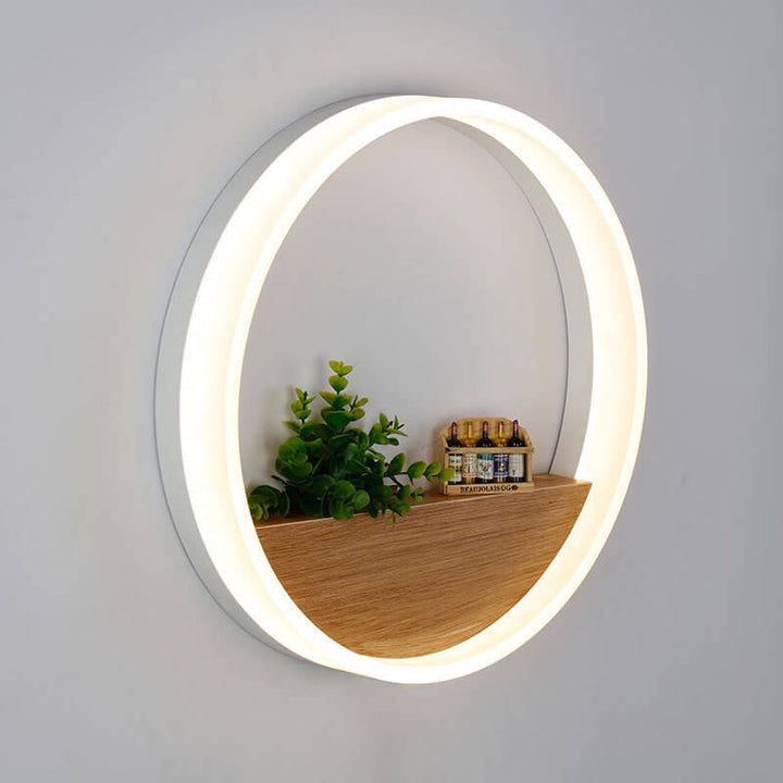 BowLift | Lumoshelf LED Wall Light | Solid Wood with Shelf | Round Wall Lamp | Warm & White Light