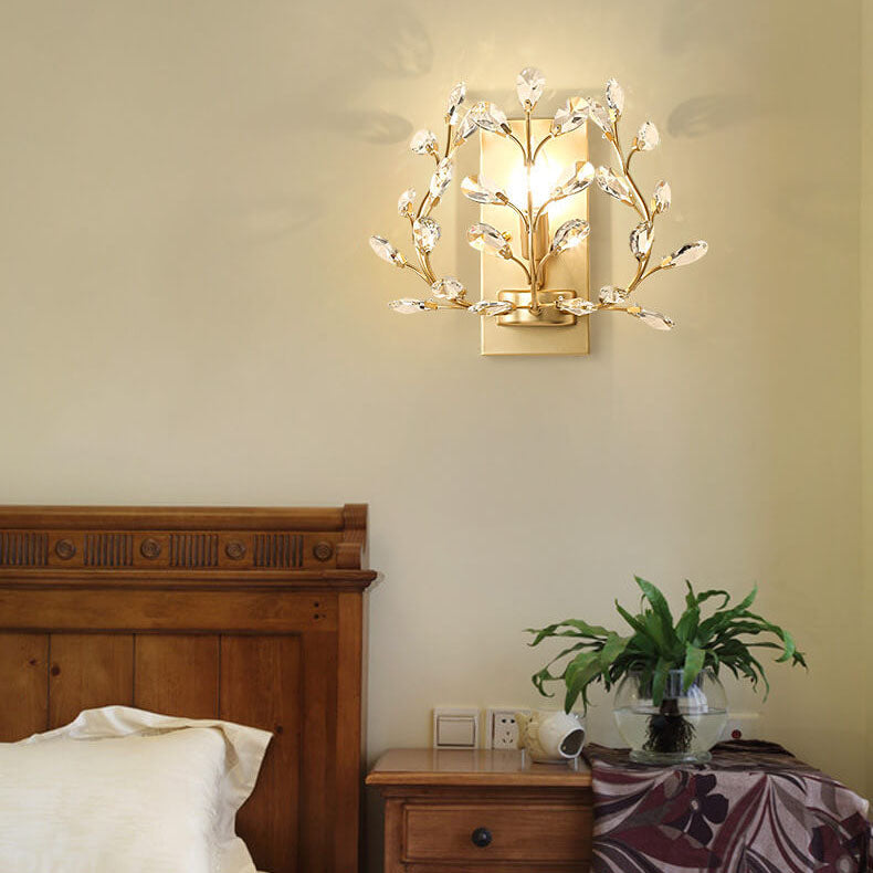 BowLift | Luminis Wall Light | Luxury Crystal Design | Leaf Motif | 1-Bulb & Modern