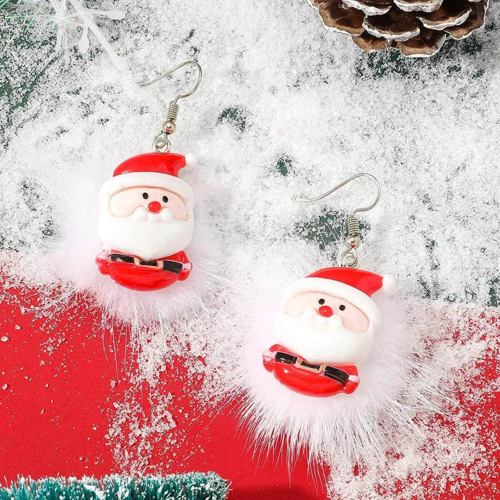 BowLift | Winter Snowflake Hair Ball Earrings Ins Cute Christmas Elk Santa Claus Stock Element Earrings Women Jewelry