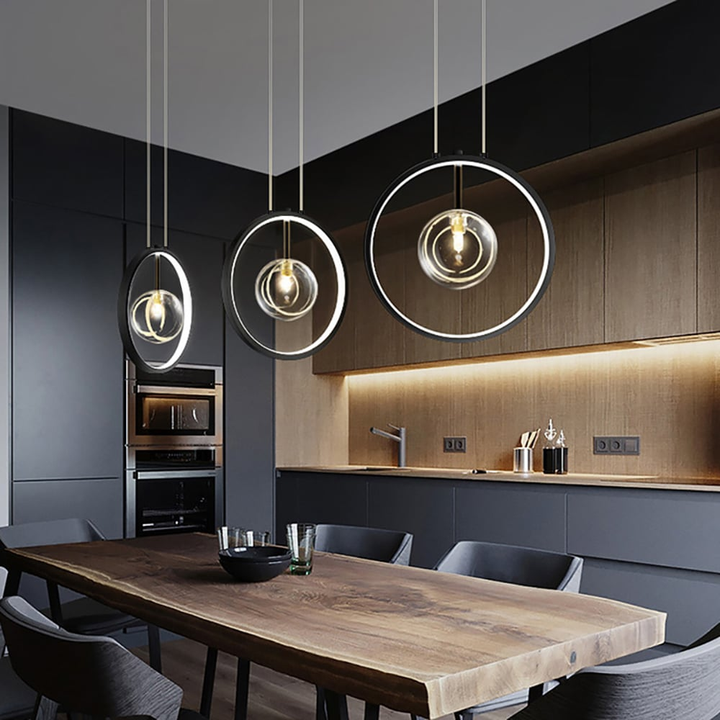 BowLift | LumoGlobe – Minimalist Black Pendant Lamp with Glass LED Sphere