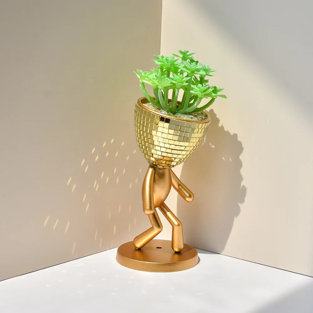BowLift | Mirror Disco Walking Man Planter Pot