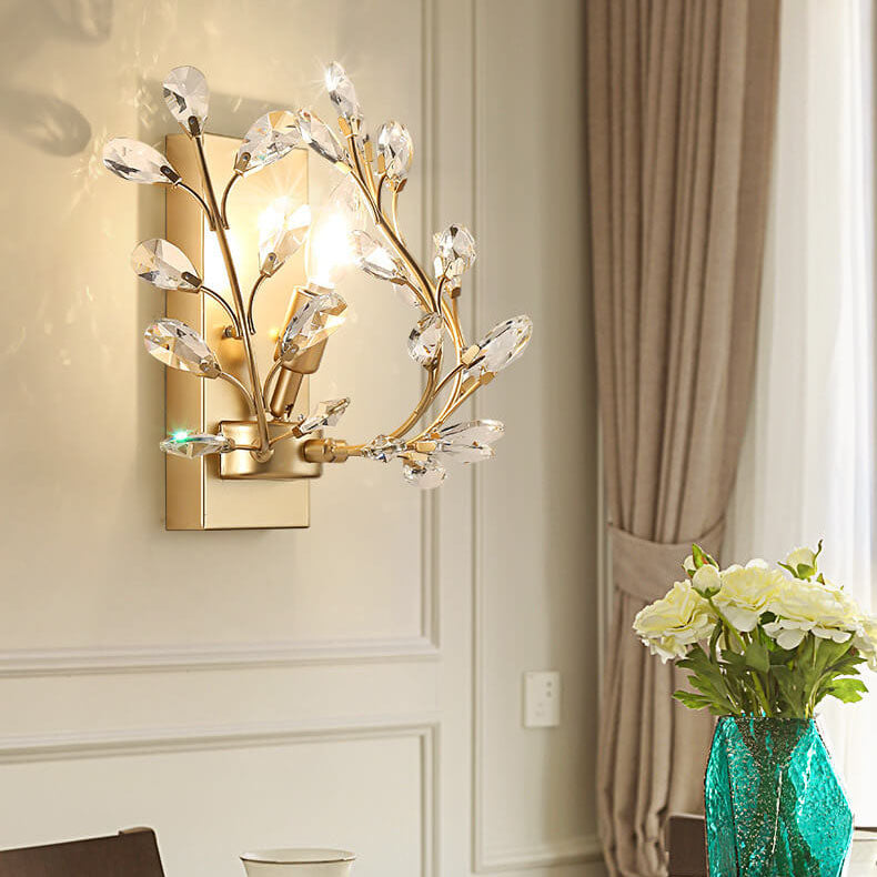 BowLift | Luminis Wall Light | Luxury Crystal Design | Leaf Motif | 1-Bulb & Modern