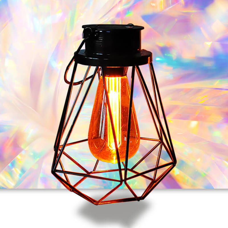 Solar Retro Iron Lantern Geometry LED Decorative Outdoor Landscape Light | Bowlift