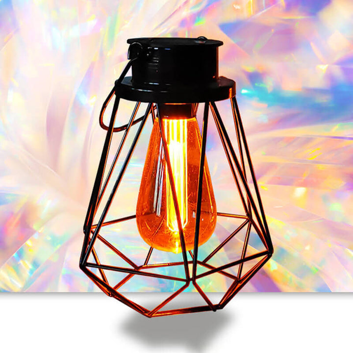 Solar Retro Iron Lantern Geometry LED Decorative Outdoor Landscape Light | Bowlift