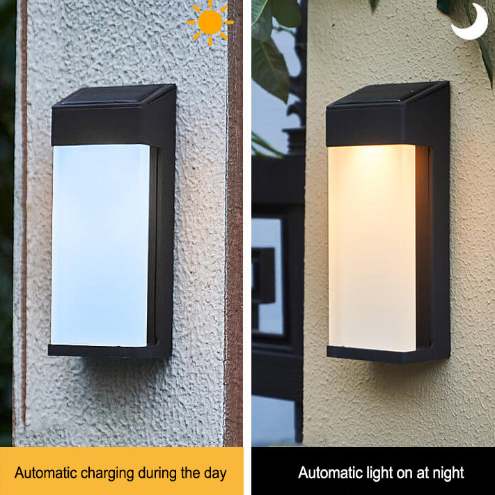 Solar Square Frosted Glass Waterproof Outdoor LED Wall Sconce Lamp | Bowlift