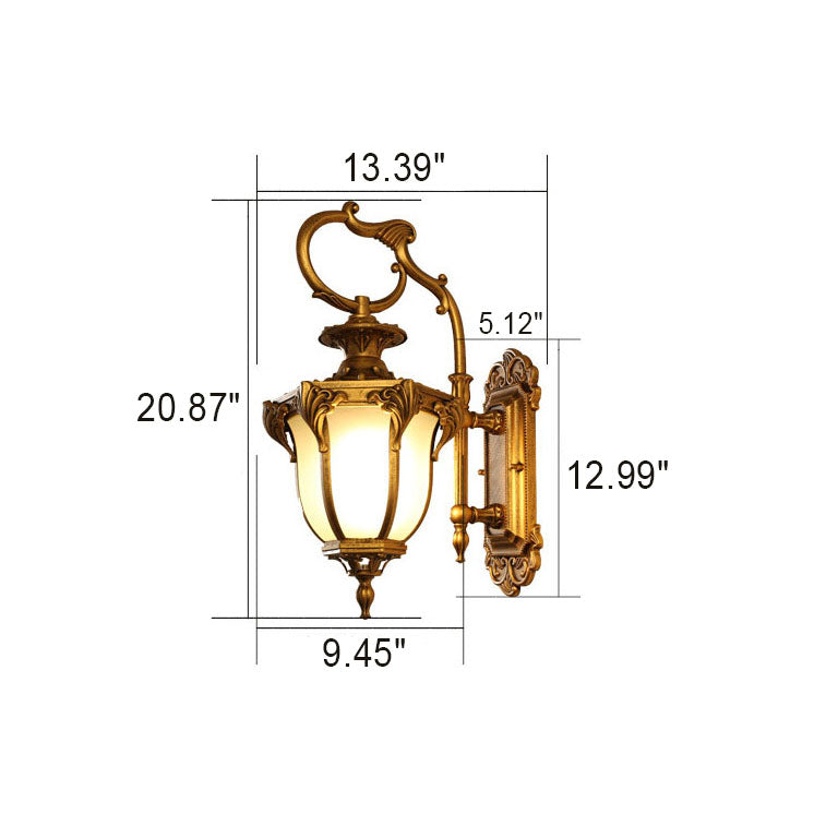 European Retro Aluminum Glass Carved Lantern 1-Light Outdoor Waterproof Wall Sconce Lamp | Bowlift