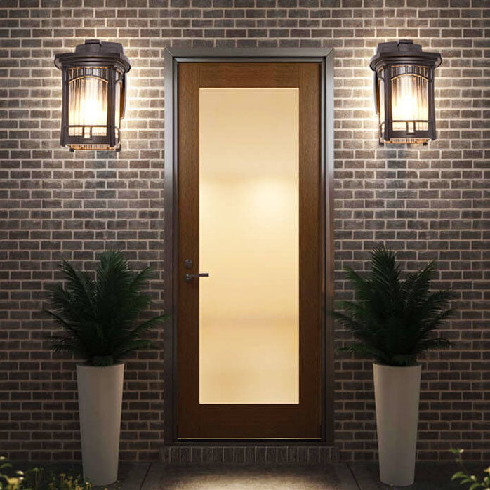 Modern Square Aluminum Glass Carved 1-Light Outdoor Waterproof Wall Sconce Lamp | Bowlift