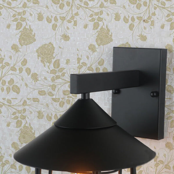 Vintage Industrial Iron Lantern Indoor Outdoor 1-Light Wall Sconce Lamp | Bowlift
