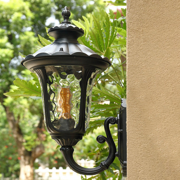 European Retro Waterproof Stone Pattern Glass Lampshade 1-Light Outdoor Wall Sconce Lamp | Bowlift