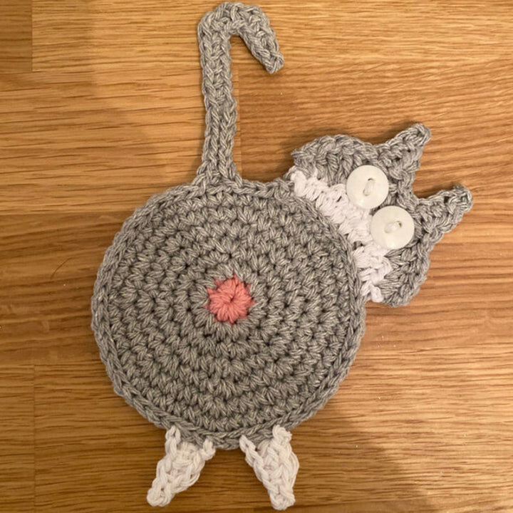 Funny Cat Butt Coasters Cat Butt Cup Mat Knitted Gift for Cat Fans | Bowlift