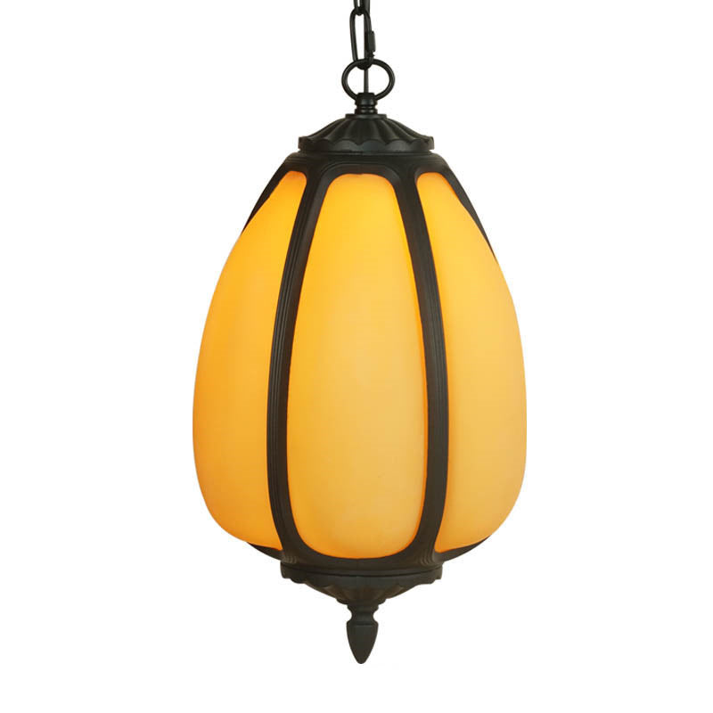 Traditional Chinese Waterproof Aluminum PC Dolomite Elliptical Pumpkin 1-Light Pendant Light For Ourdoor Patio | Bowlift