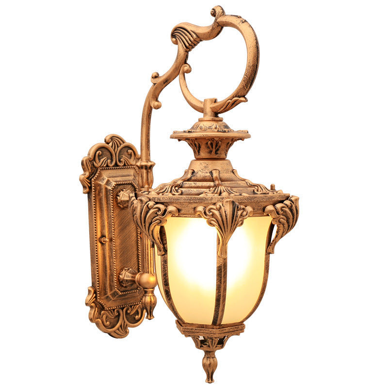 European Retro Aluminum Glass Carved Lantern 1-Light Outdoor Waterproof Wall Sconce Lamp | Bowlift