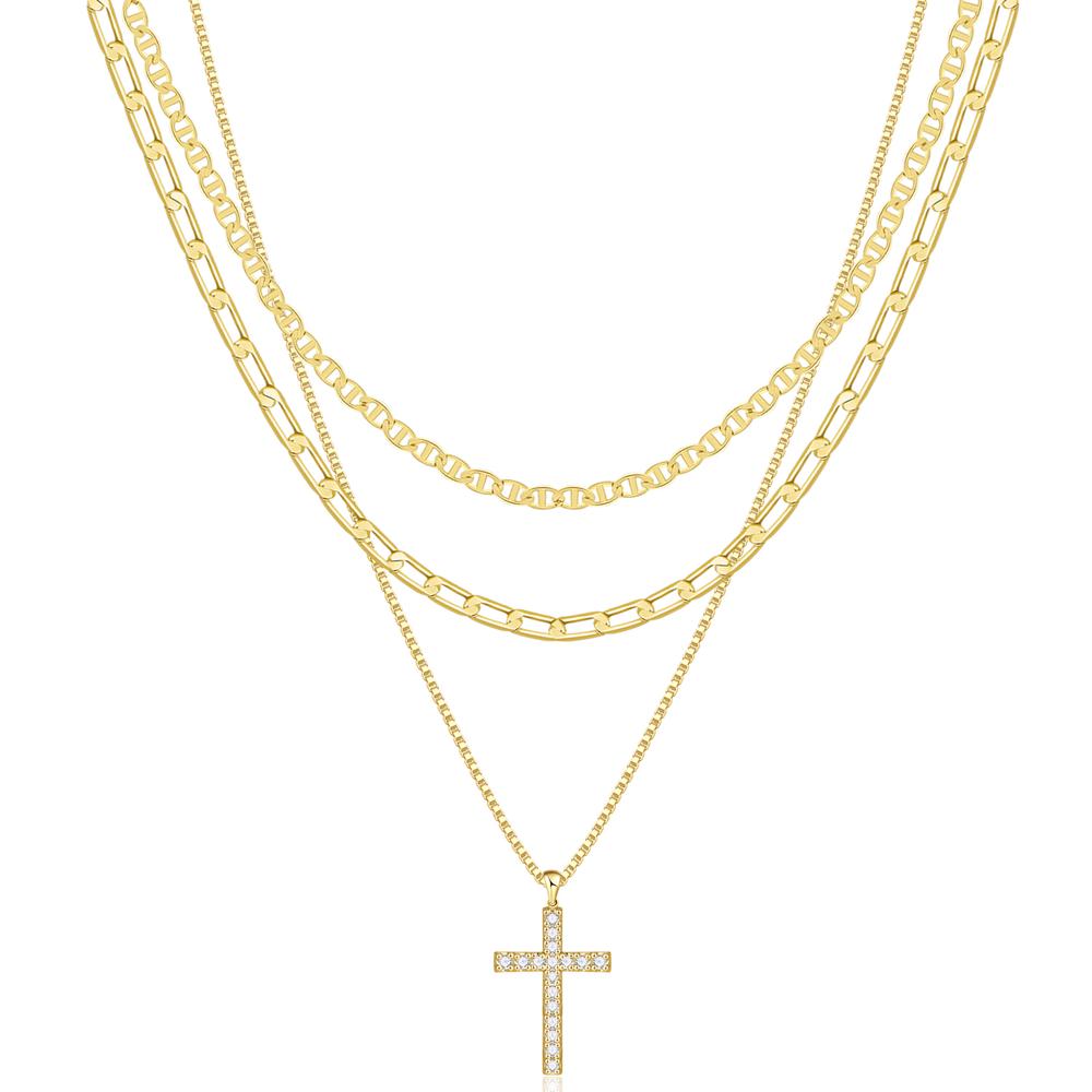 BowLift | 3pc 14k Layered Cross Necklace Stack