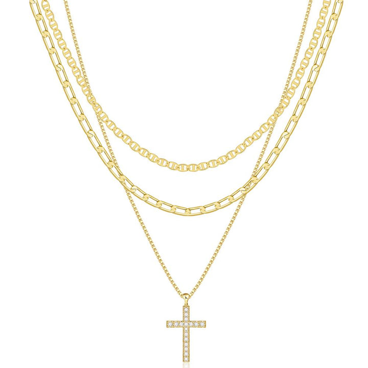 BowLift | 3pc 14k Layered Cross Necklace Stack