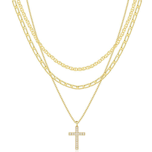 BowLift | 3pc 14k Layered Cross Necklace Stack