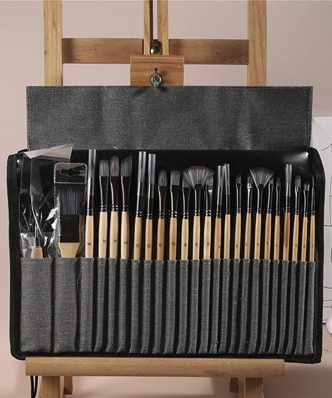 Brush set 24-piece with roll-up case and palette knife | Bowlift