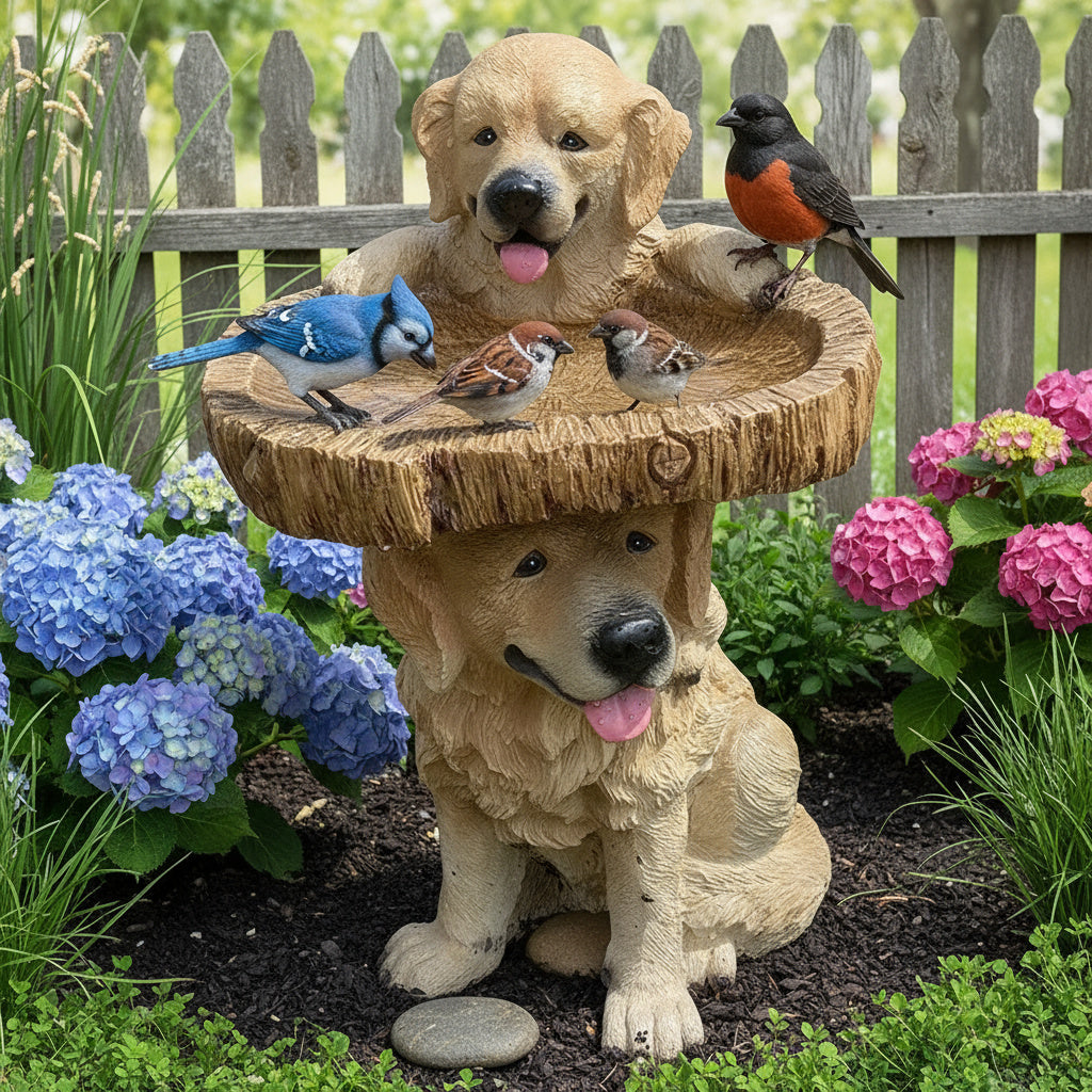 BowLift | Golden Retriever Puppy Bird Bath Garden Statue
