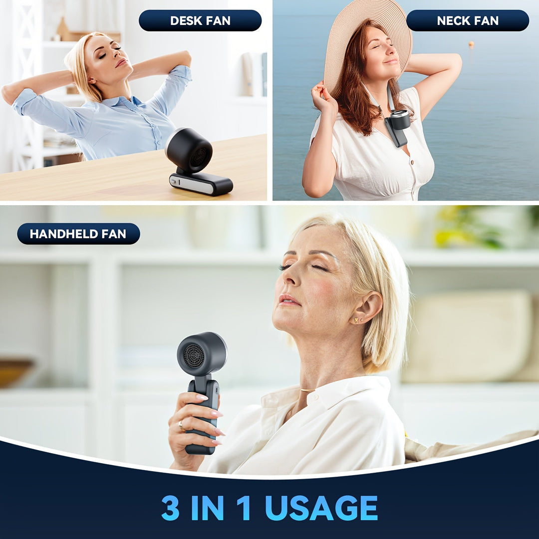 12 Hour Turbo Handheld Fan with LED Light - 5 Speed Battery Operated Cooling Fan, 3 in 1 Air Turbo Technology - Compact Design for Outdoor, Travel and Daily Use | Bowlift