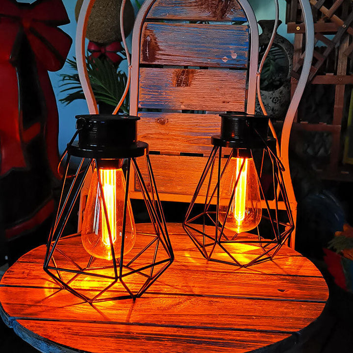 Solar Retro Iron Lantern Geometry LED Decorative Outdoor Landscape Light | Bowlift