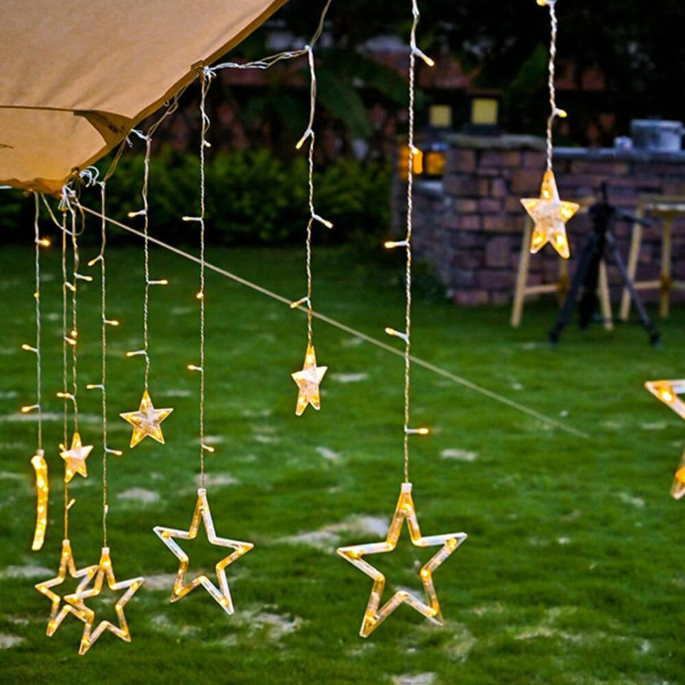 BowLift | LED Solar Star Moon Curtain Light  Christmas Outdoor Patio Decorative Camping String Lights
