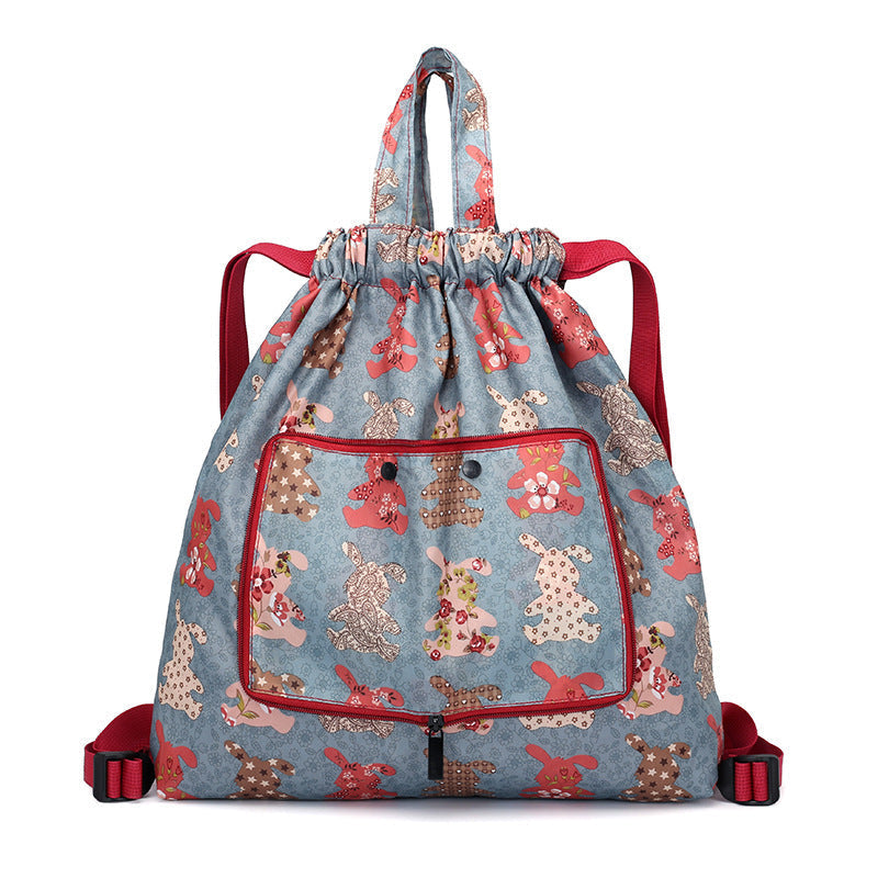 Foldable Printed Nylon Backpack with Drawstring | Bowlift