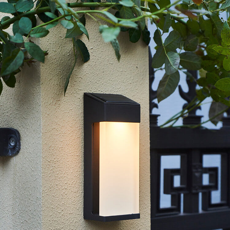 Solar Square Frosted Glass Waterproof Outdoor LED Wall Sconce Lamp | Bowlift