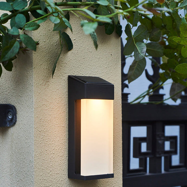 Solar Square Frosted Glass Waterproof Outdoor LED Wall Sconce Lamp | Bowlift